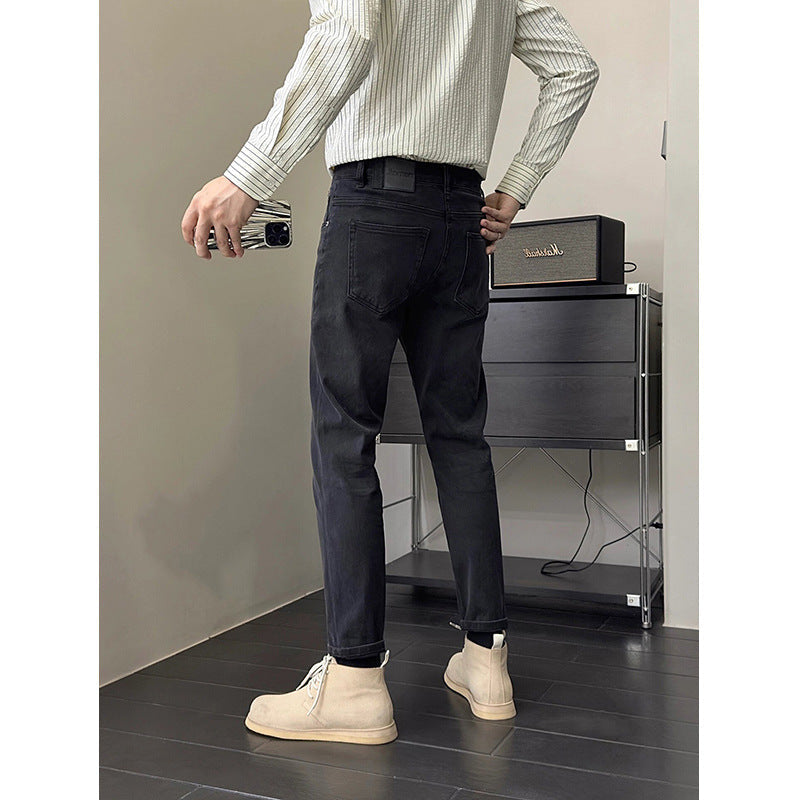 Black And Gray Stretch Jeans Men's Slim Fit Skinny Casual
