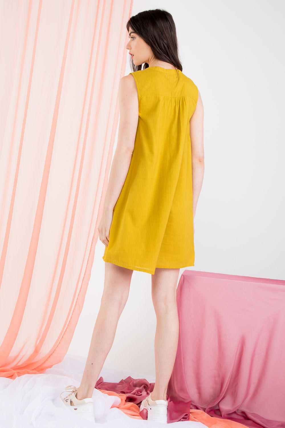 Short Sleeveless Embroidered Tassel Tie Dress