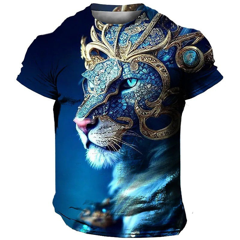 Men's 3D Printed Lion Short Sleeve T-shirt