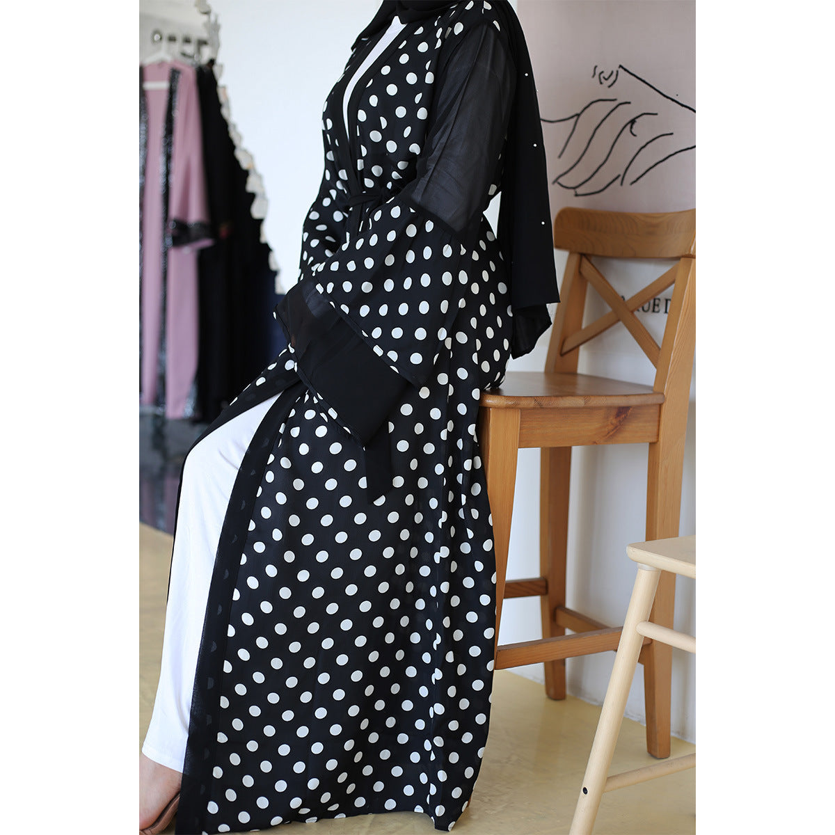 Fashionable Polka Dot Pattern Cardigan Robe