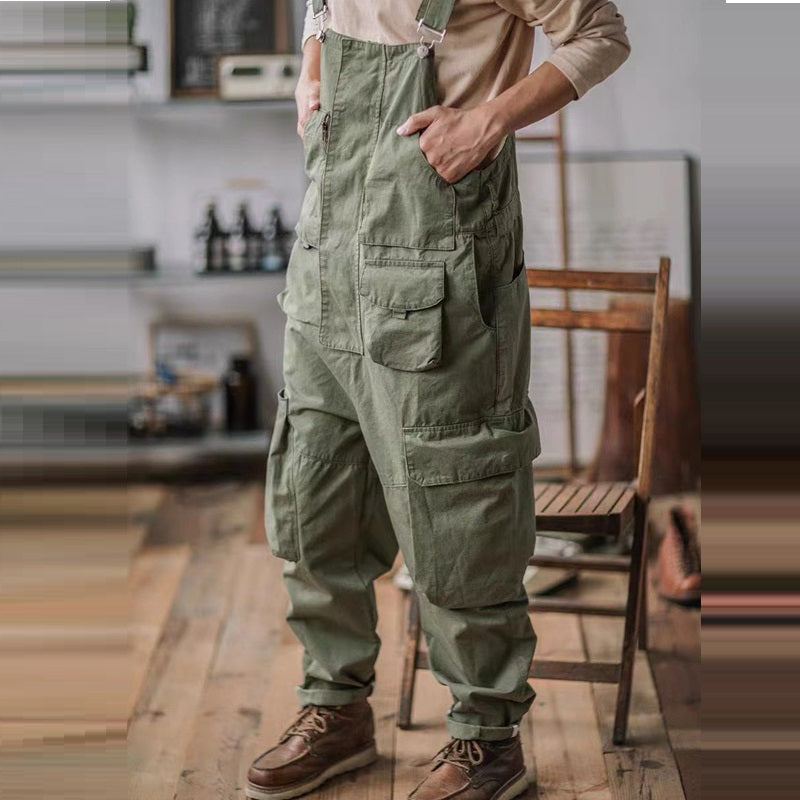 European And American Style Reverse Master Straight Multi-pocket Workwear Suspender Pants