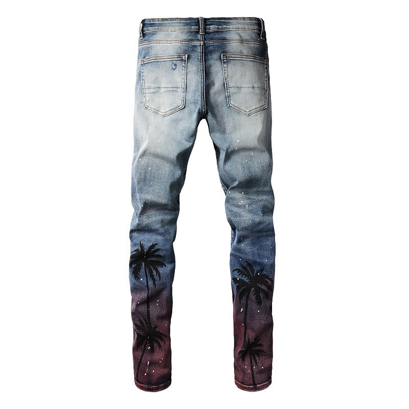 Men's Paint-splashing Style Graffiti Ripped Jeans
