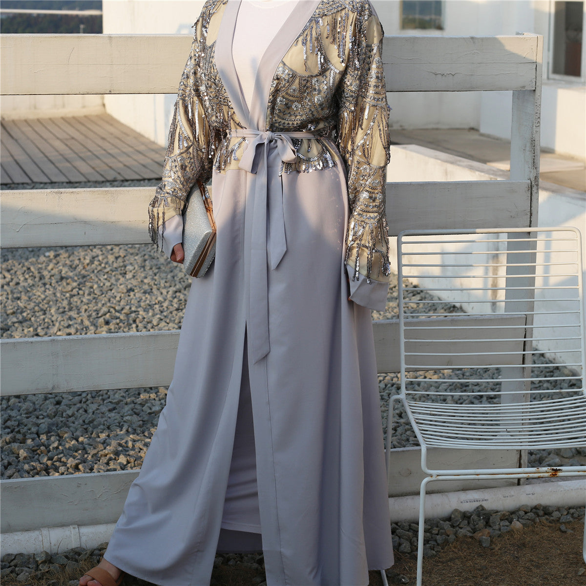Sequin Tassel Turkiye Women's Cardigan Gown