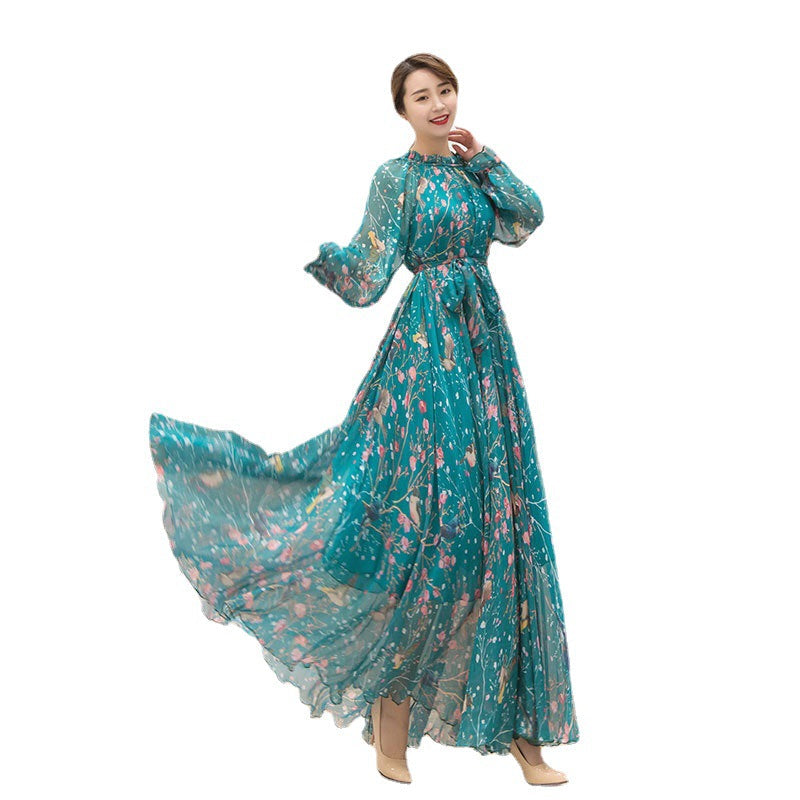 Women's Chiffon Long-sleeved Beach Dress For Seaside Vacation