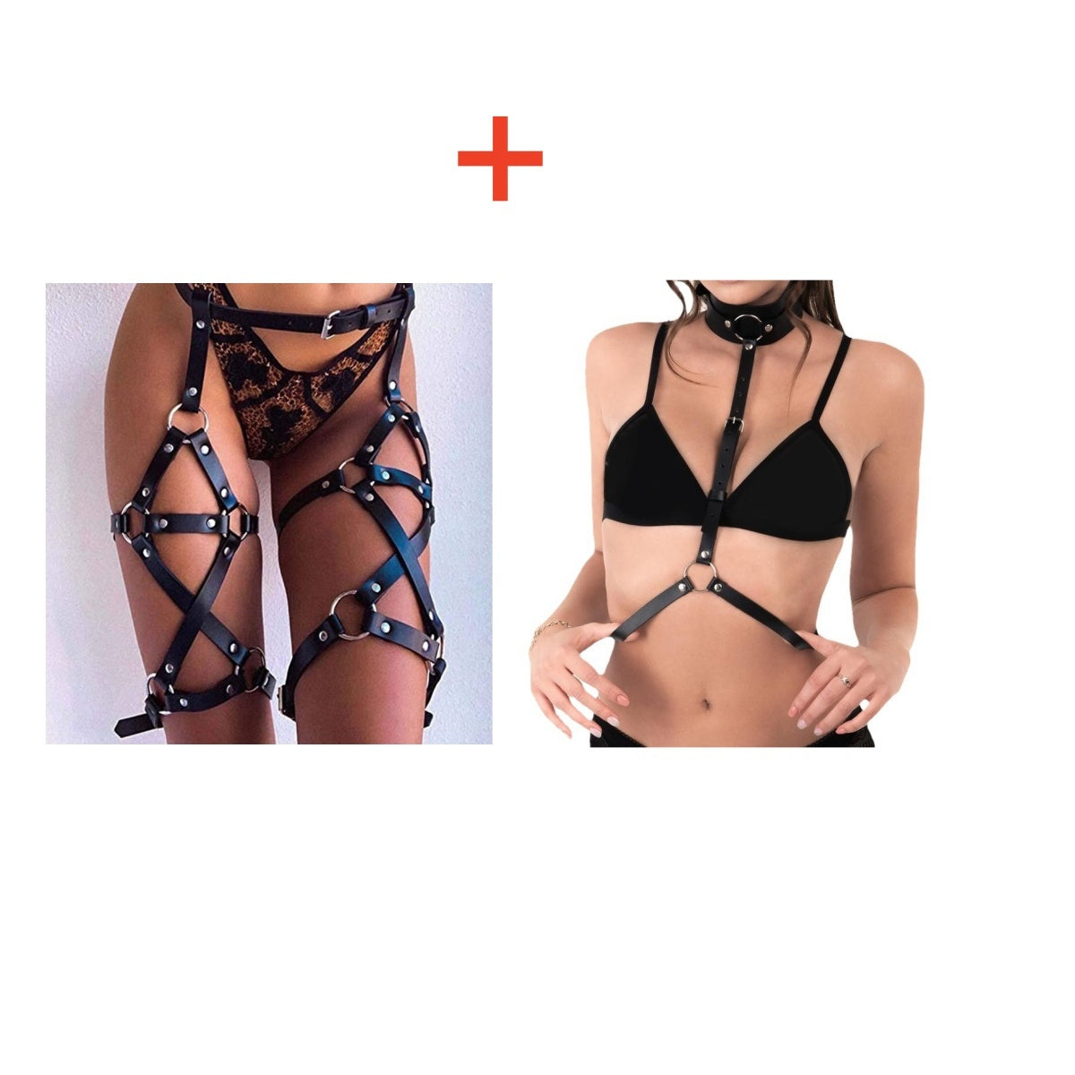 Double-row Cross Adjustable Leather Leg Ring Belt Integrated Suspenders