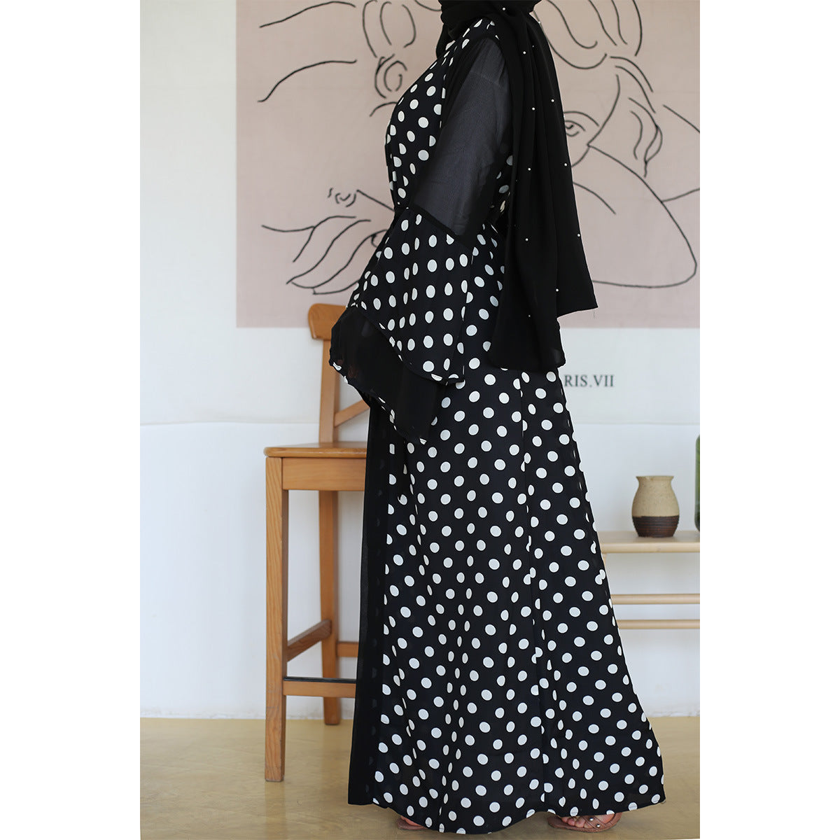 Fashionable Polka Dot Pattern Cardigan Robe