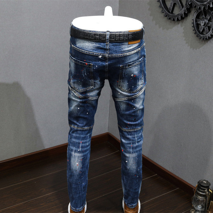 Men's Fashion All-match Ripped Scratched Embroidery Stretch Jeans