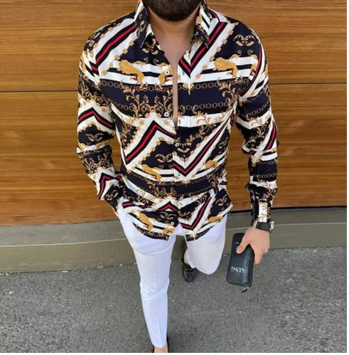 Men's Printed Long-sleeved Shirt Fashion Casual