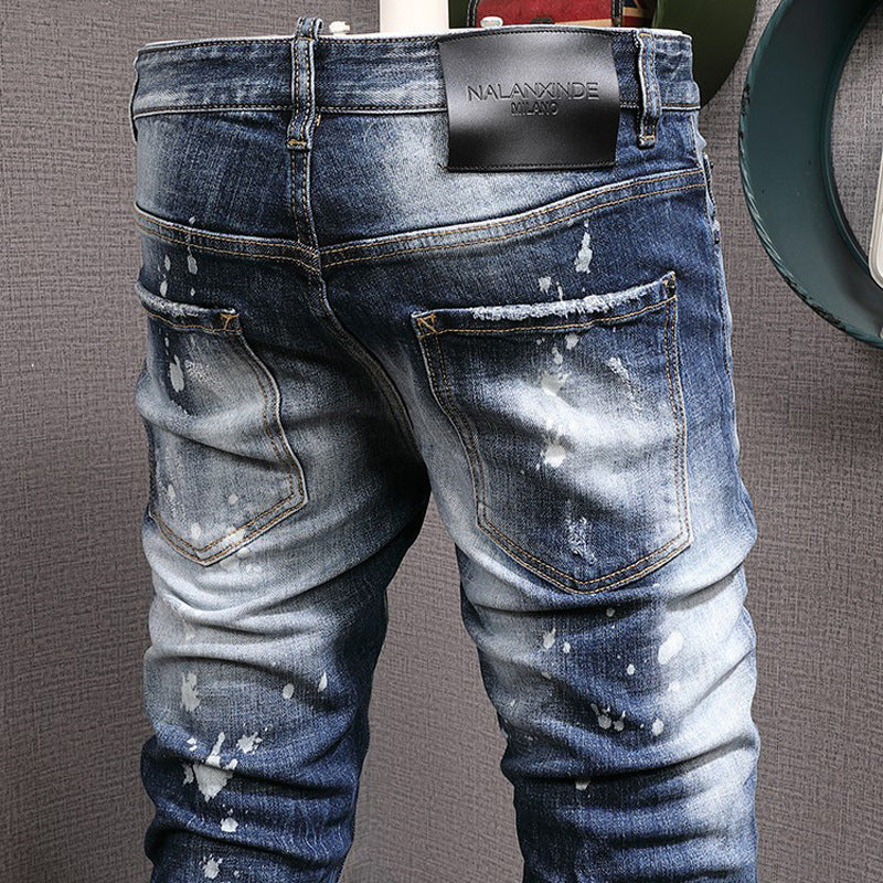 Men's Fashion Casual Slim Fit Skinny Hole Patch Jeans