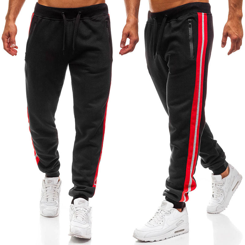Sweatpants Fashionable Zipper Stitching Design Sports Elastic Waist Trousers Pencil Pants
