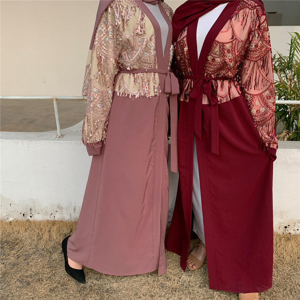 Sequin Tassel Turkiye Women's Cardigan Gown