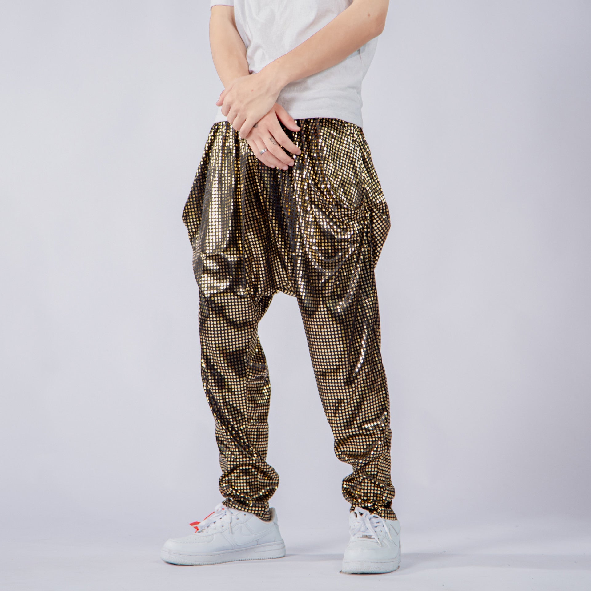 Polka Dot Sequined Shiny Harem Low-grade Baggy Pants Men