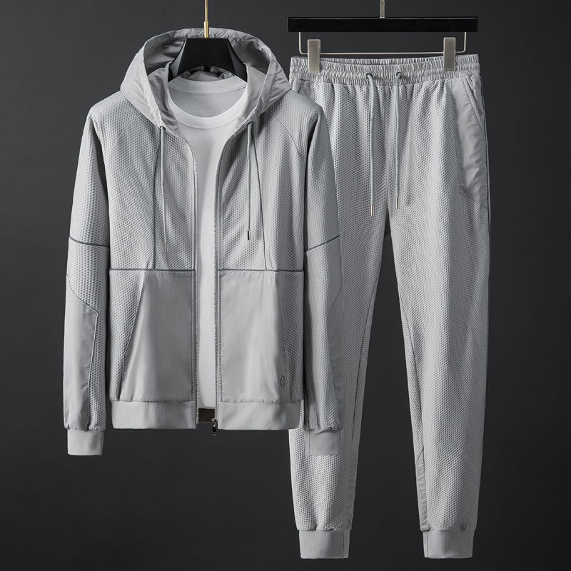 Men's Honeycomb Mesh Stretch Slim-fit Hood Two-piece Set