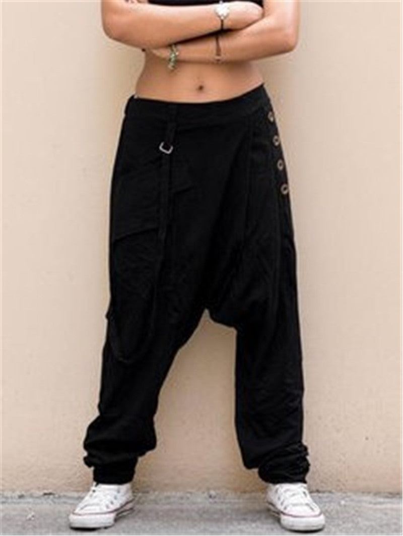 Printed Casual Loose-fitting Crotch Trousers