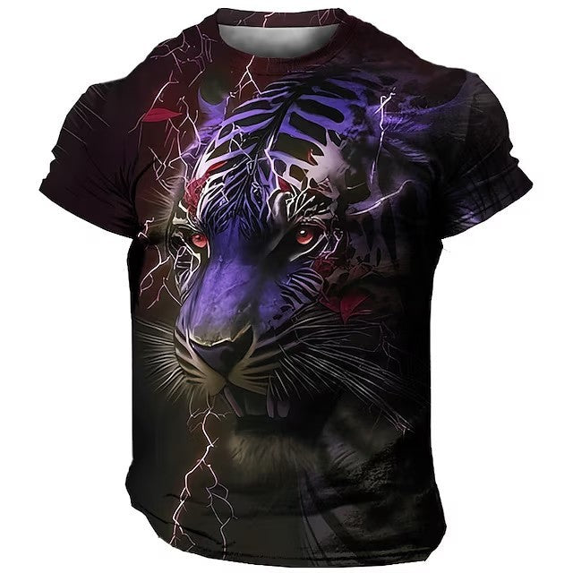 Men's 3D Printed Lion Short Sleeve T-shirt