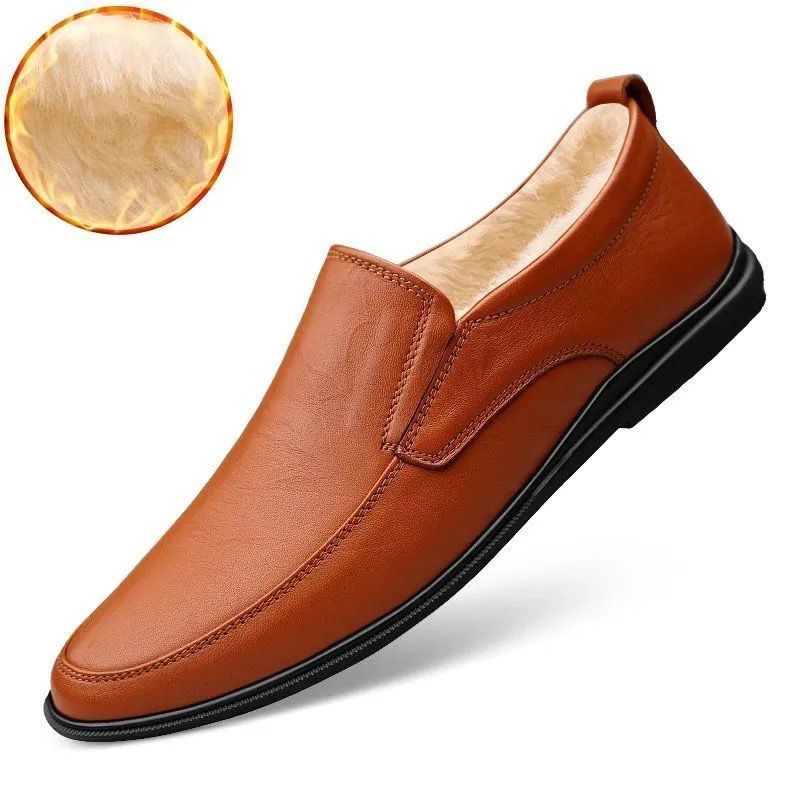 Men's Flat Driving Lazy Four Seasons Cowhide Leather Shoes