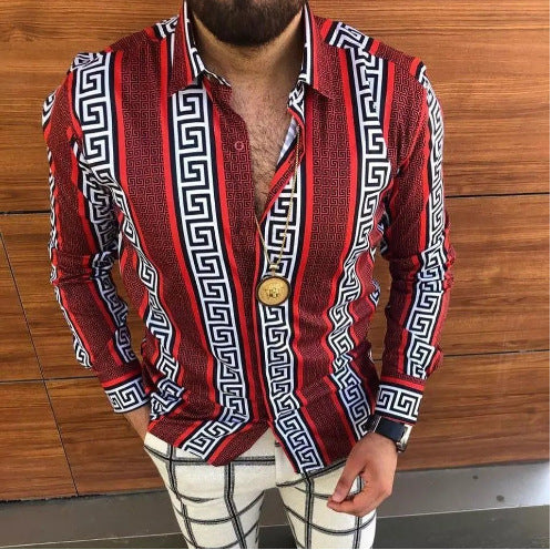 Men's Printed Long-sleeved Shirt Fashion Casual