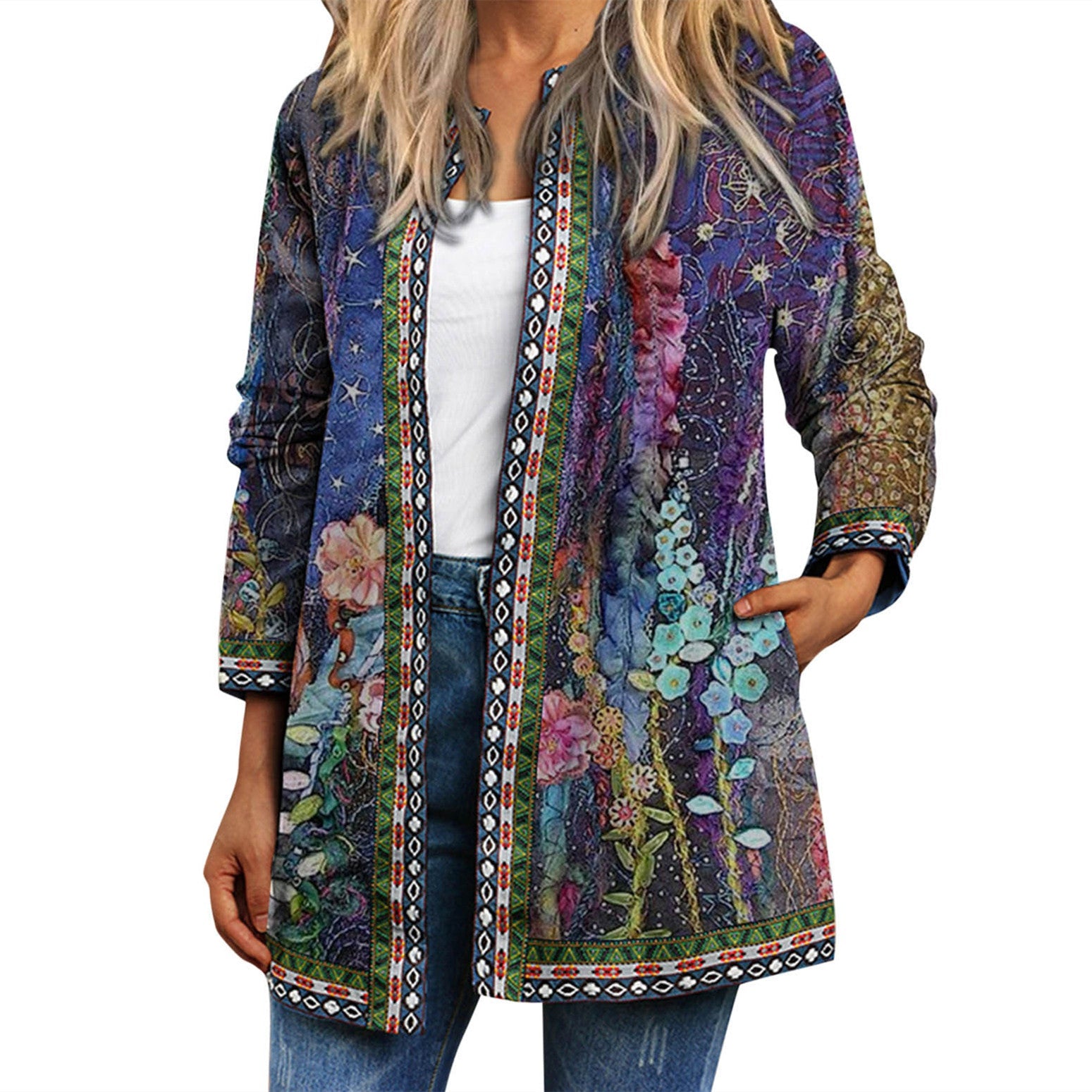 Women's Printed Long-sleeved Coat Cardigan