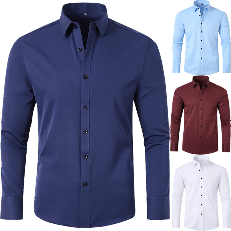Full Elastic Force Shirt Men's Non-ironing Anti-wrinkle Simple Business Thin Shirt Men