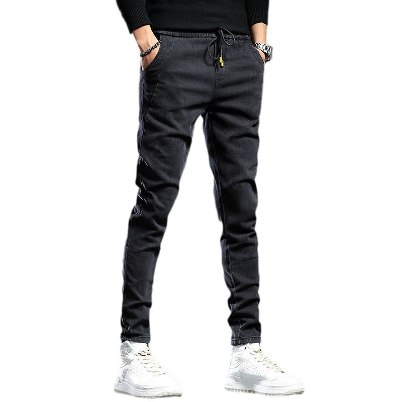 Elastic Waist Jeans Men's Skinny Stretch Trousers