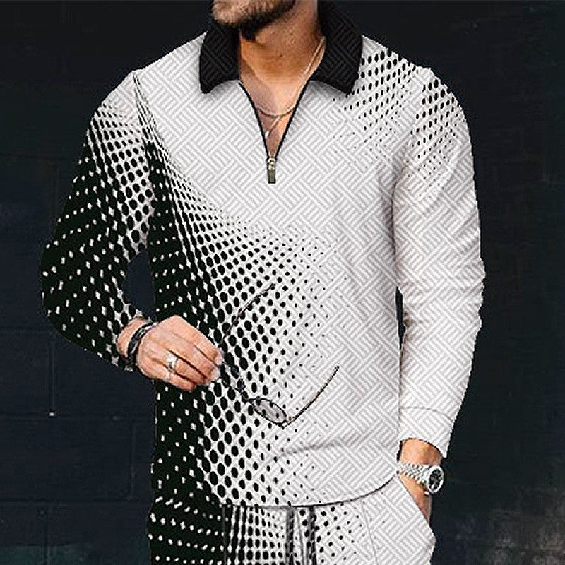 European And American Men's Printing Lapel Long Sleeve