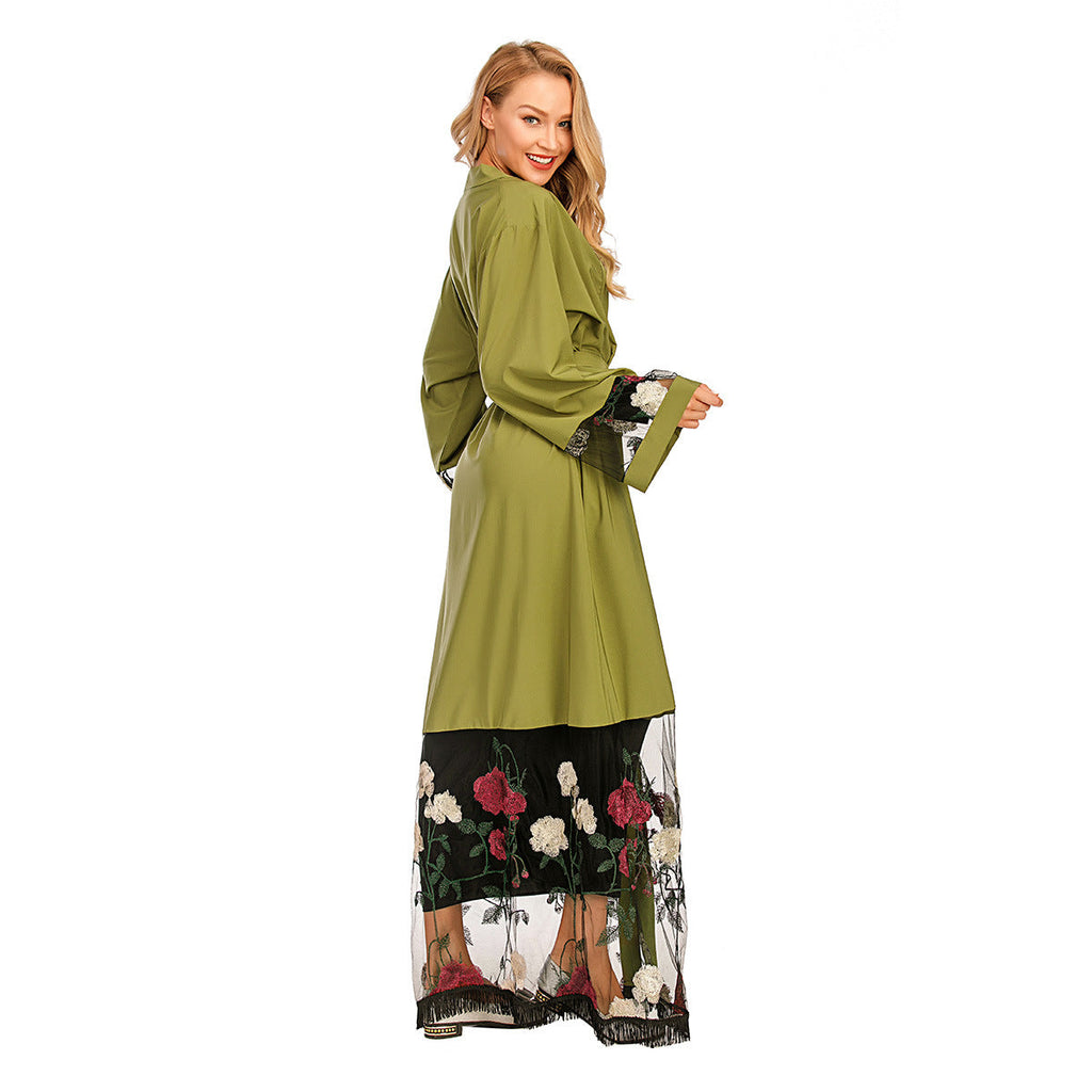 New Women's Cardigan Robe Stitching Embroidery
