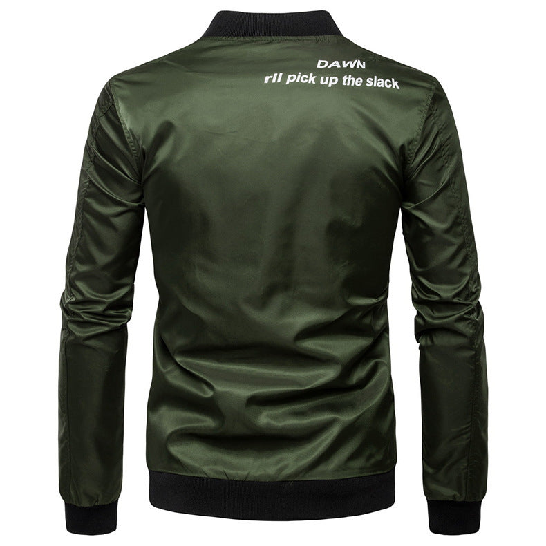 Men's Plus Size Stand Collar Contrast Color Braid Decorative Flight Jacket