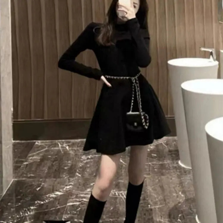 Autumn And Winter Half-high Collar Waist Trimming Short Coat Inner Wear Dress High-grade Bottoming Ladies
