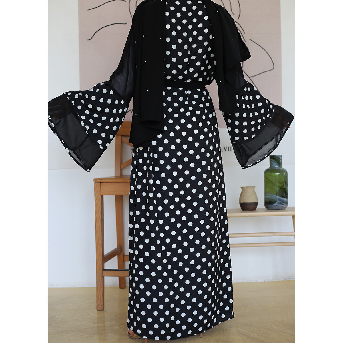Fashionable Polka Dot Pattern Cardigan Robe